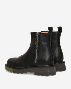 Off-White Boots^Leather Sponge Zip Boots Black