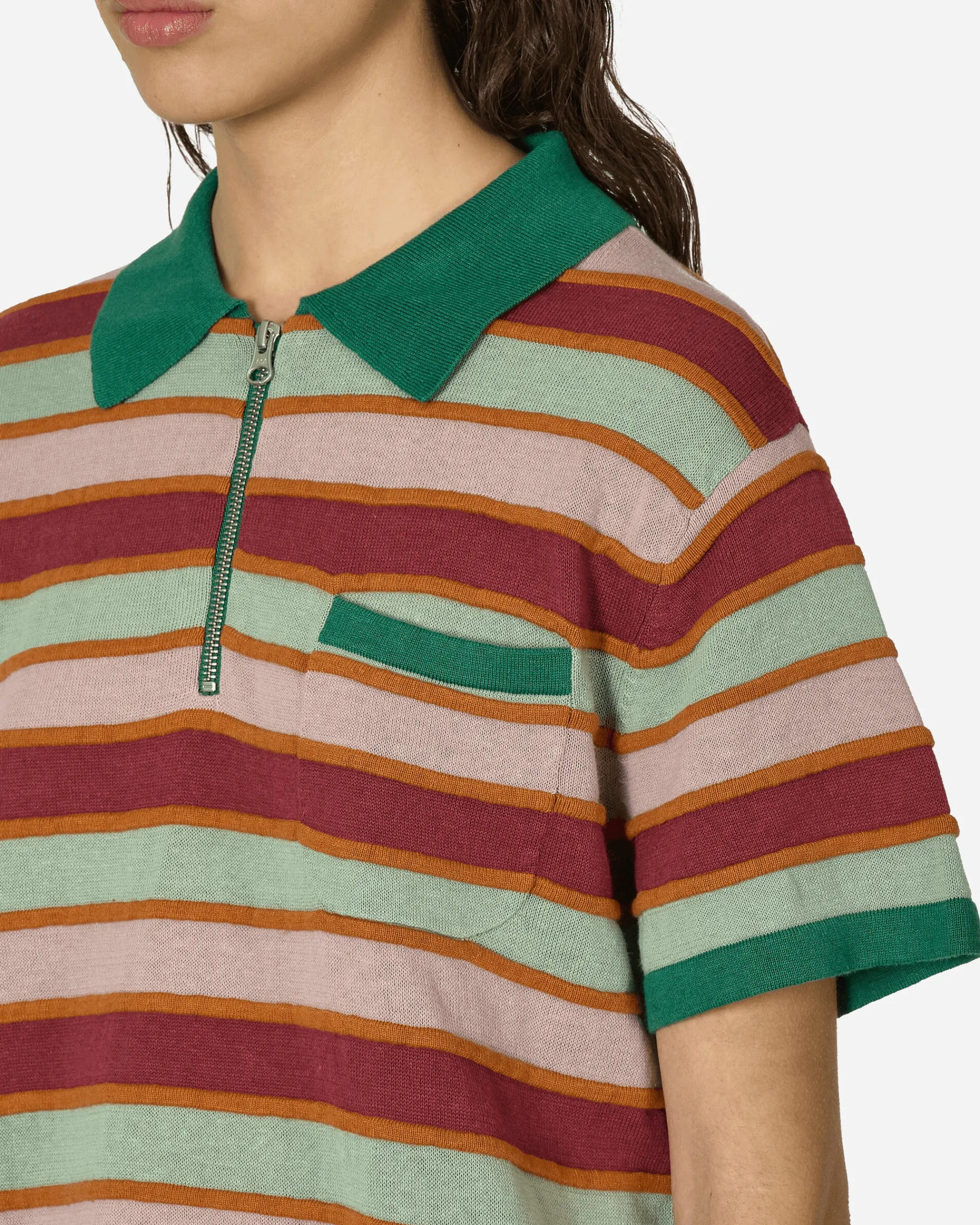 Brain Dead T-Shirts^Lifted Stripe Half Zip Shirt Red
