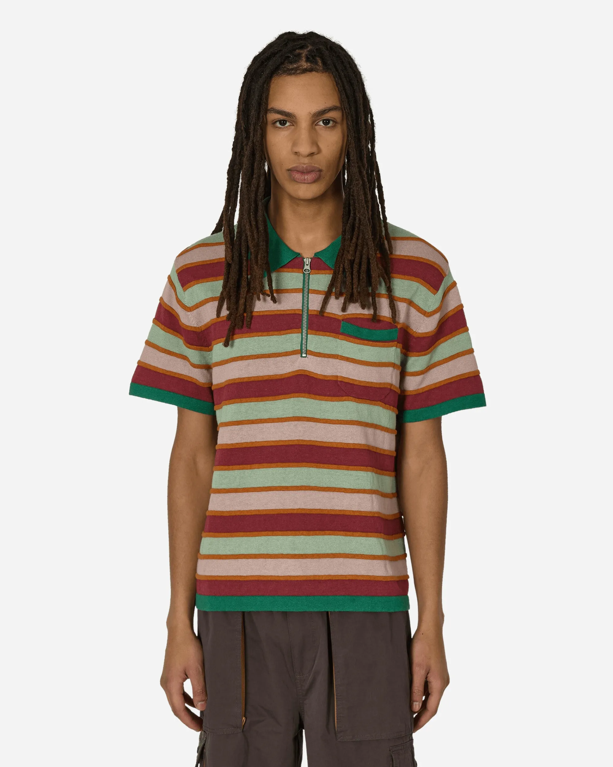 Brain Dead T-Shirts^Lifted Stripe Half Zip Shirt Red