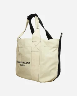 Stone Island Bags·Tote|Bags·Tote^Marina Plated Cotton Canvas Tote Bag Butter