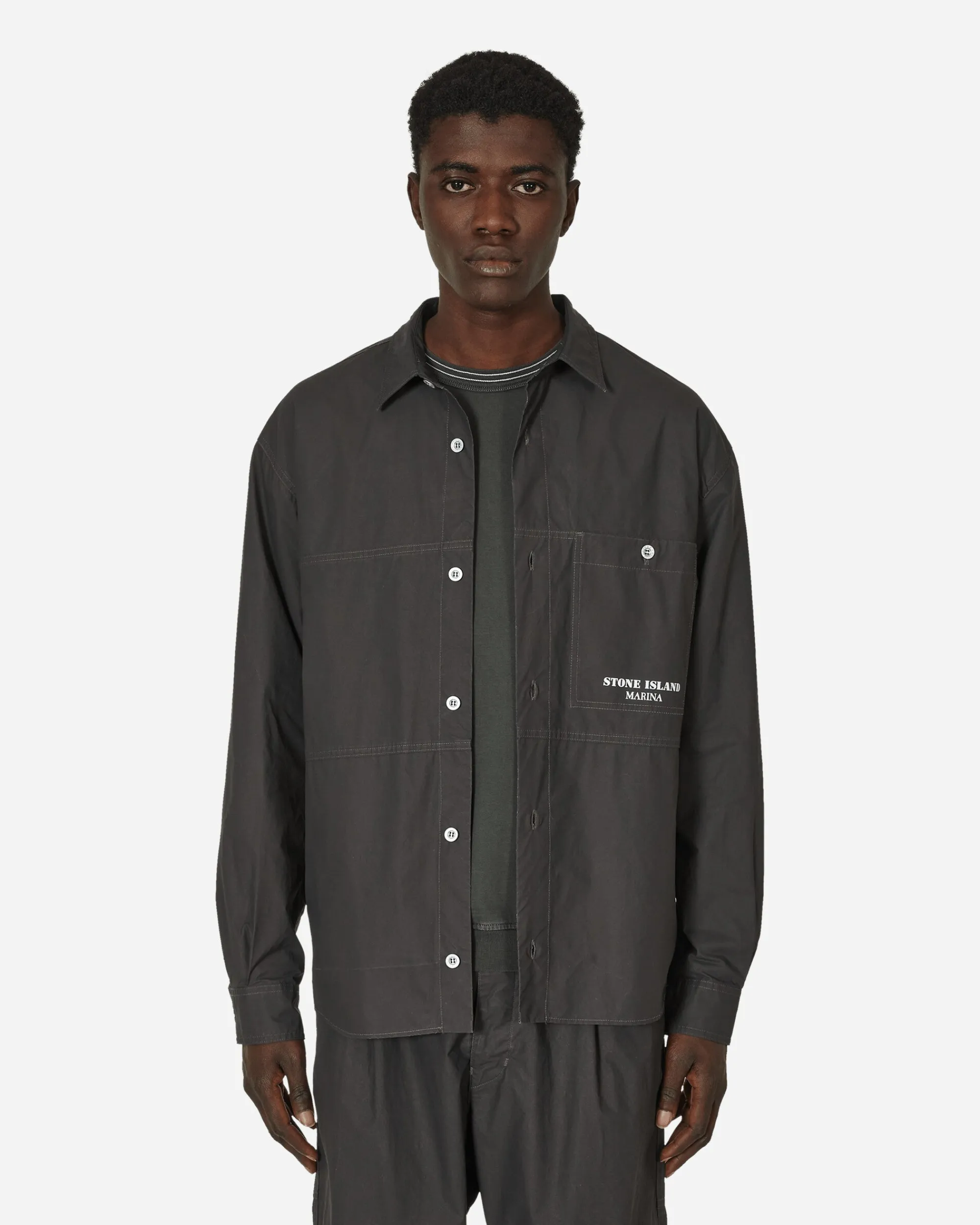 Stone Island Shirts^Marina Pleated Cotton Canvas Overshirt Charcoal