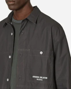Stone Island Shirts^Marina Pleated Cotton Canvas Overshirt Charcoal
