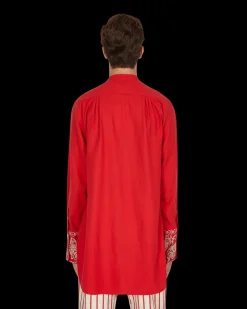 Wales Bonner Shirts^Menelik Embroidered Shirt Red