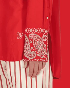Wales Bonner Shirts^Menelik Embroidered Shirt Red