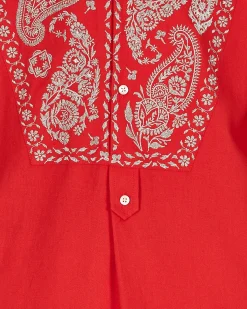Wales Bonner Shirts^Menelik Embroidered Shirt Red