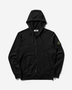 Stone Island Sweatshirts^Men's Brushed Organic Cotton Fleece Zip Up Hoodie Black