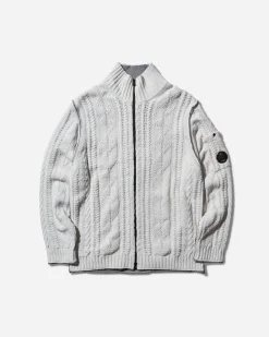 C.P. Company Knitwear^Men's Cotton Chenille Double Intarsia Zipped Knit White