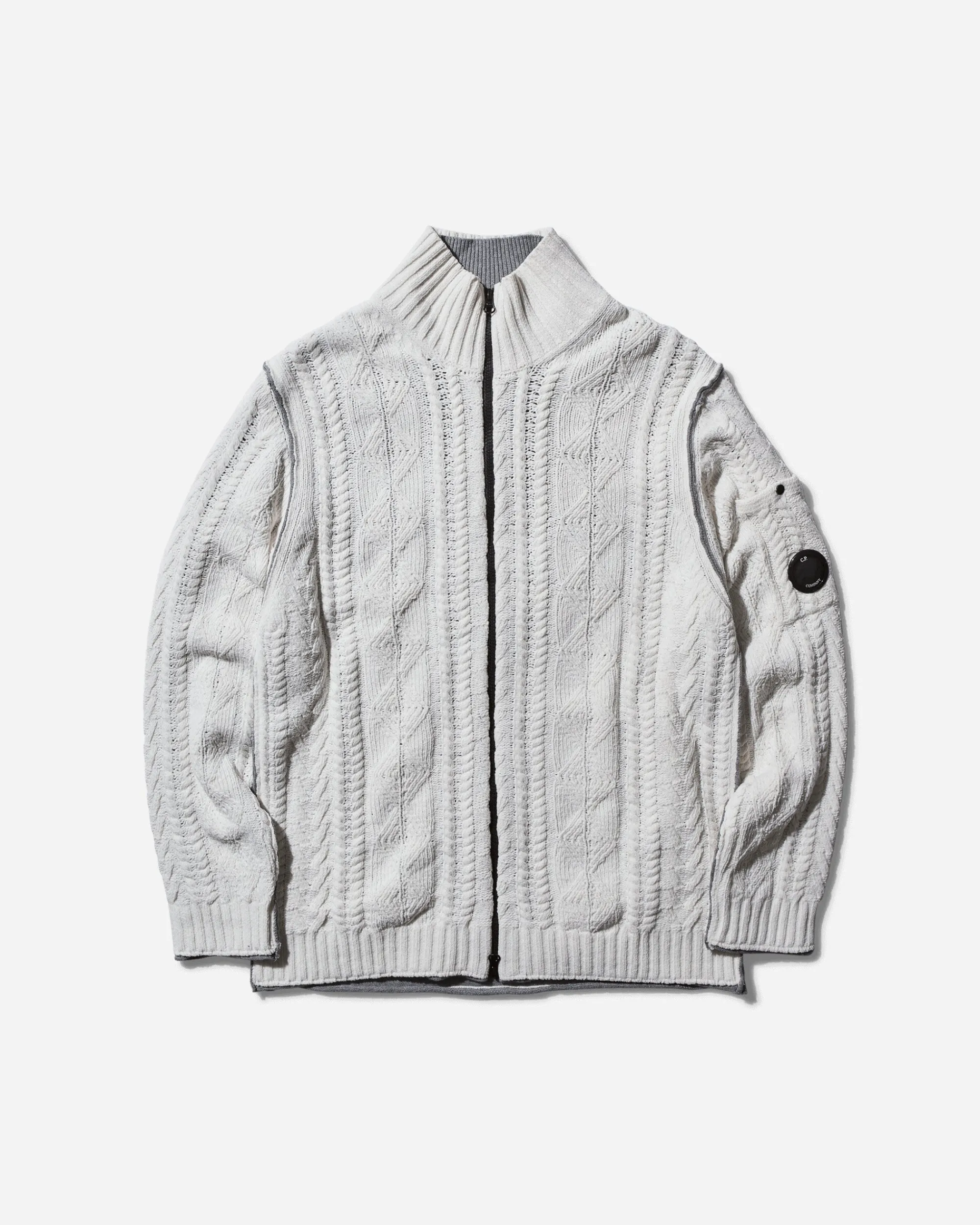 C.P. Company Knitwear^Men's Cotton Chenille Double Intarsia Zipped Knit White