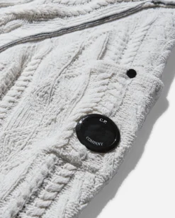 C.P. Company Knitwear^Men's Cotton Chenille Double Intarsia Zipped Knit White