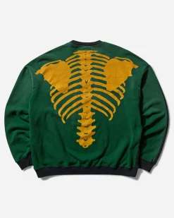 KAPITAL Sweatshirts^Men's Fleece Knit 2Tones Remake Big Sweatshirt (Bone) Black / Green