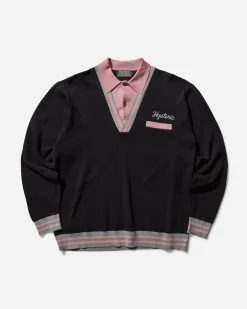 Hysteric Glamour Knitwear^Men's Hysteric Embroidered Collared Sweater Black / Pink