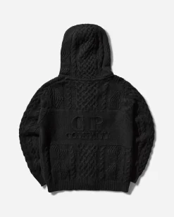 C.P. Company Knitwear^Men's Lambswool GRS Hooded Zip Cardigan Black