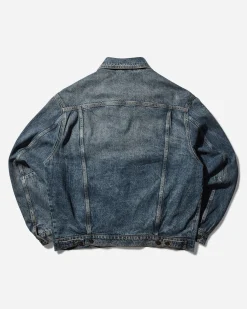 Guess USA Coats And Jackets^Men's Lined Zip-Up Trucker Jacket Coated Used Indigo