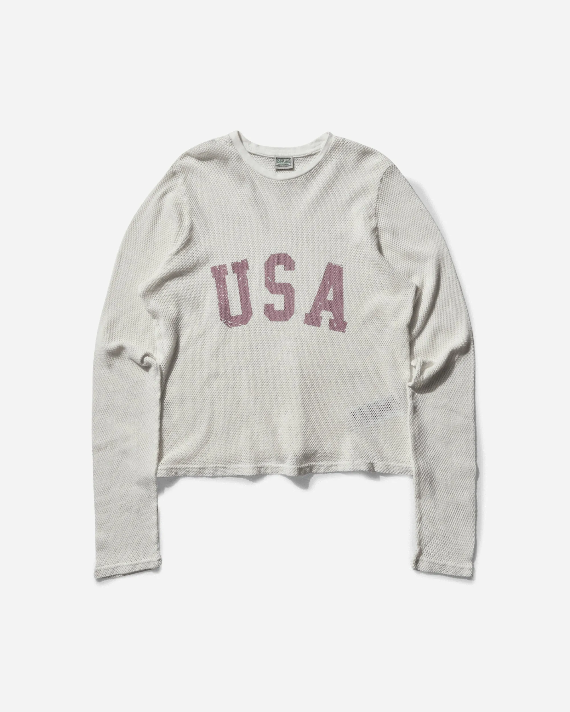 Guess USA T-Shirts^Men's Logo Mesh Longsleeve T-Shirt Pearl White