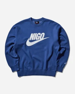 Nike Sweatshirts^Men's Nigo Fleece Crewneck Sweatshirt Blue Void / White