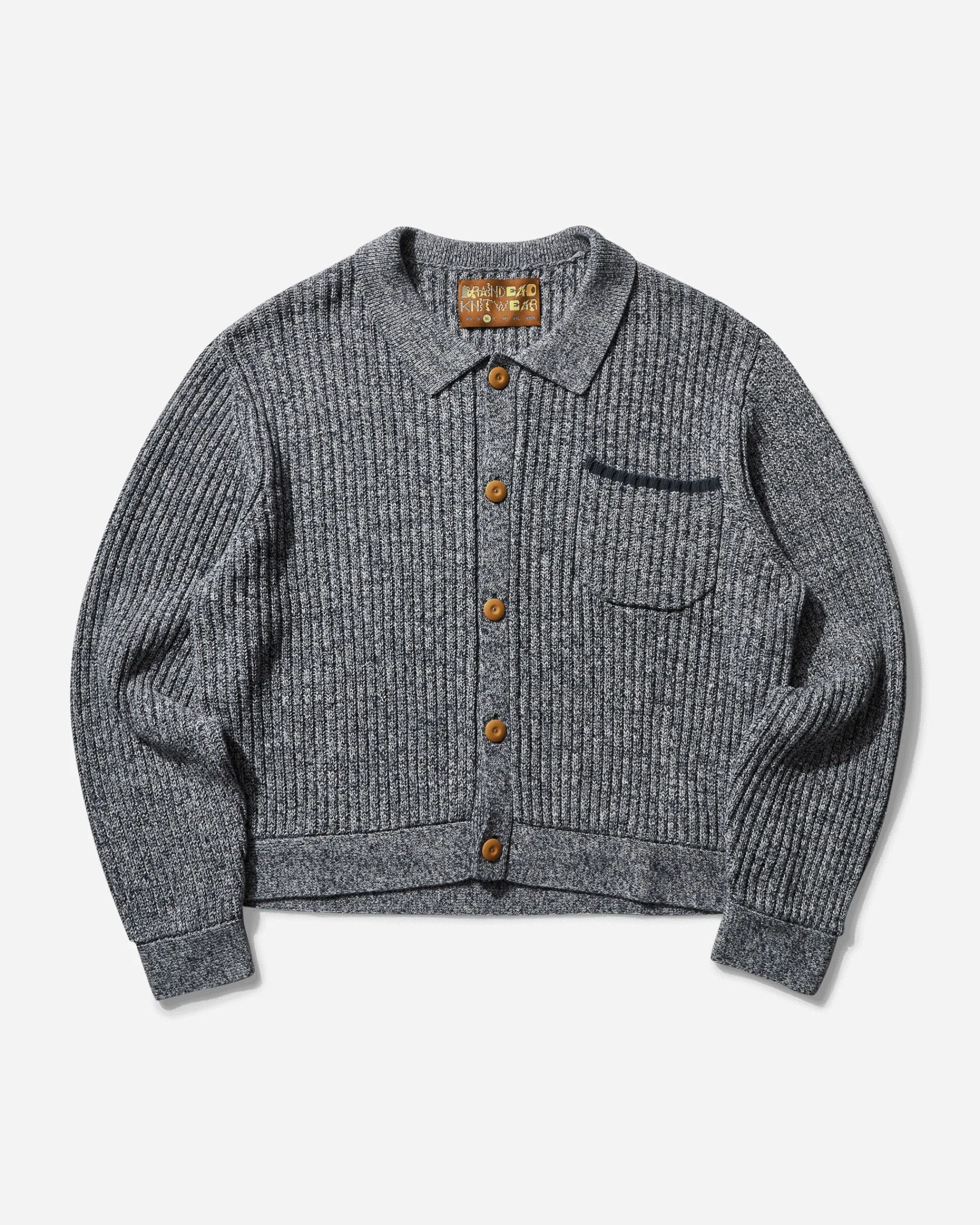 Brain Dead Knitwears|Knitwear^Men's Rib Knit Button Up Sweater Blue
