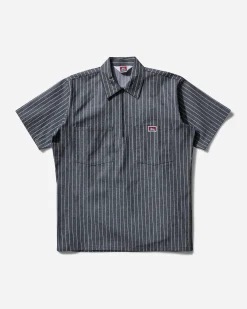 Ben Davis Shirts^Men's Stripe 1/2 Zip Shortsleeve Shirt Butcher Block Stripe Black