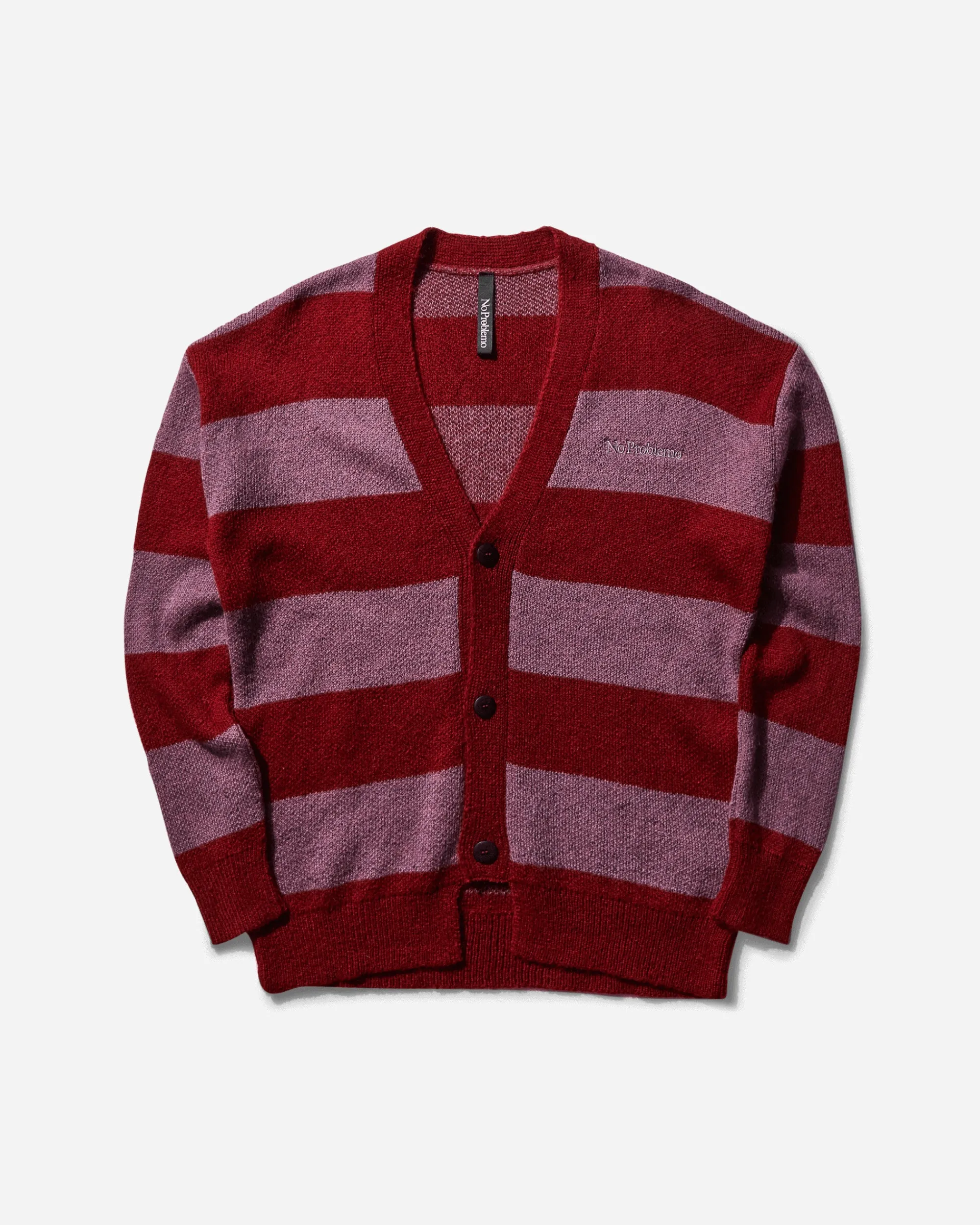 No Problemo Knitwears|Knitwear^Men's Striped Mohair Oversized Cardigan Burgundy
