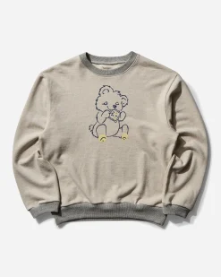 KAPITAL Sweatshirts^Men's SWT Knit Crewneck Sweatshirt (Peckish Little Bear) Ecru / Grey