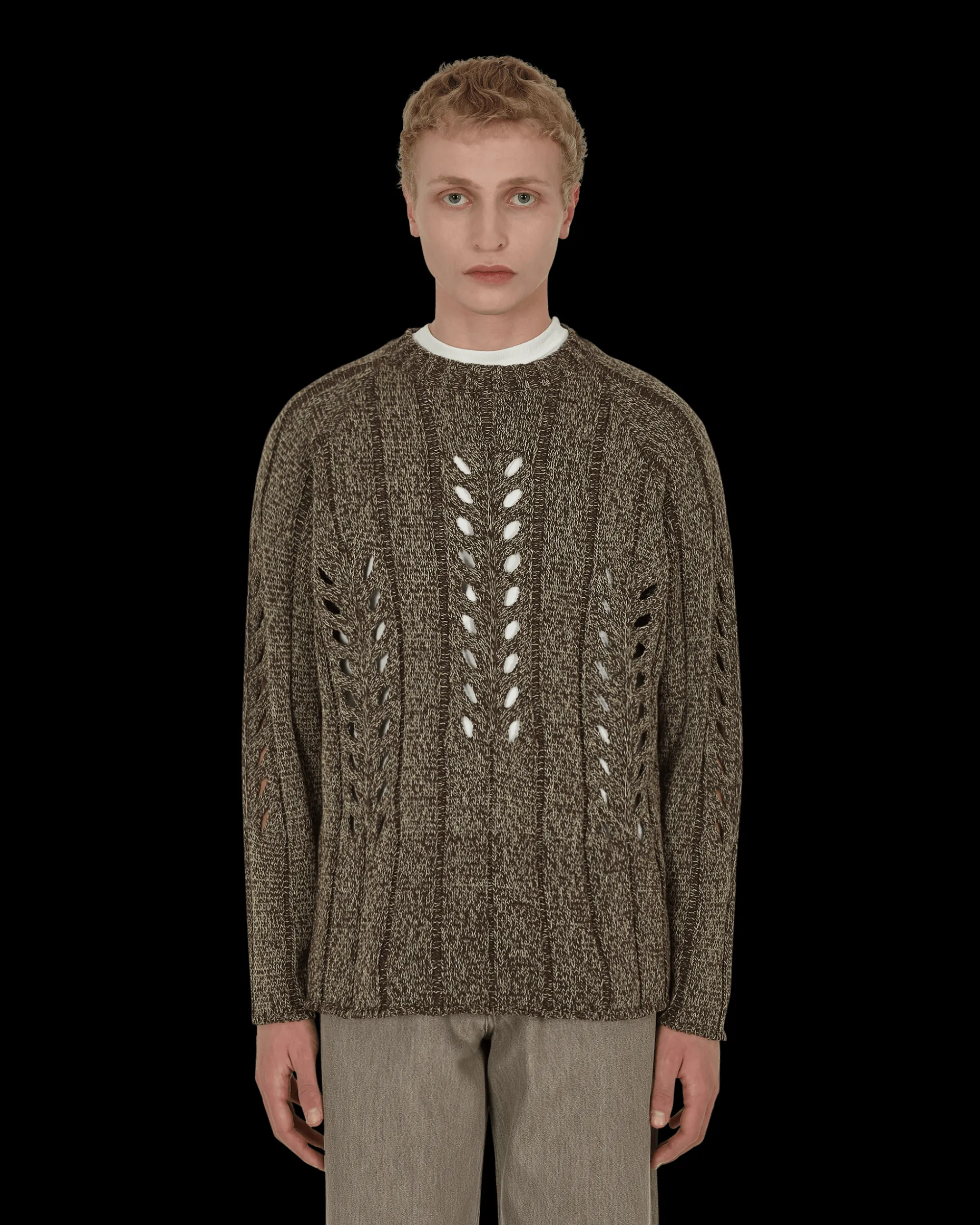 AURALEE Knitwear^Mix Boucle Mesh Knit Sweater Brown
