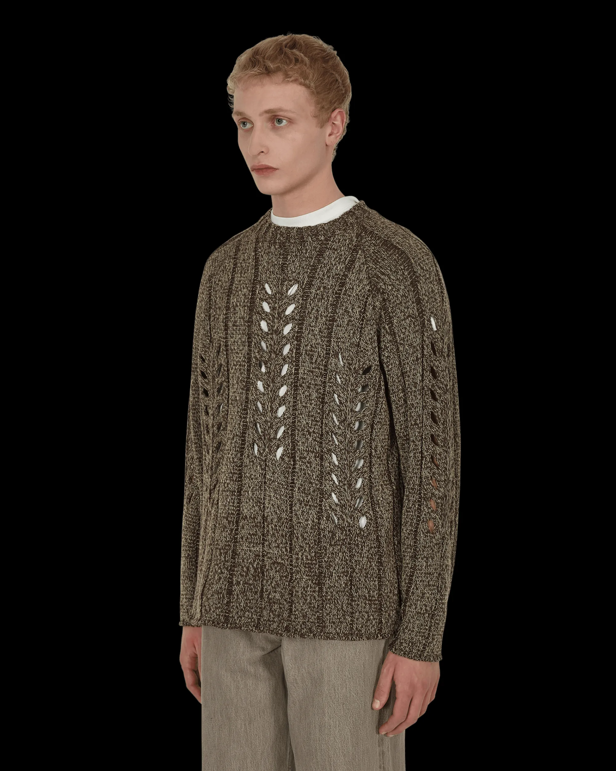 AURALEE Knitwear^Mix Boucle Mesh Knit Sweater Brown