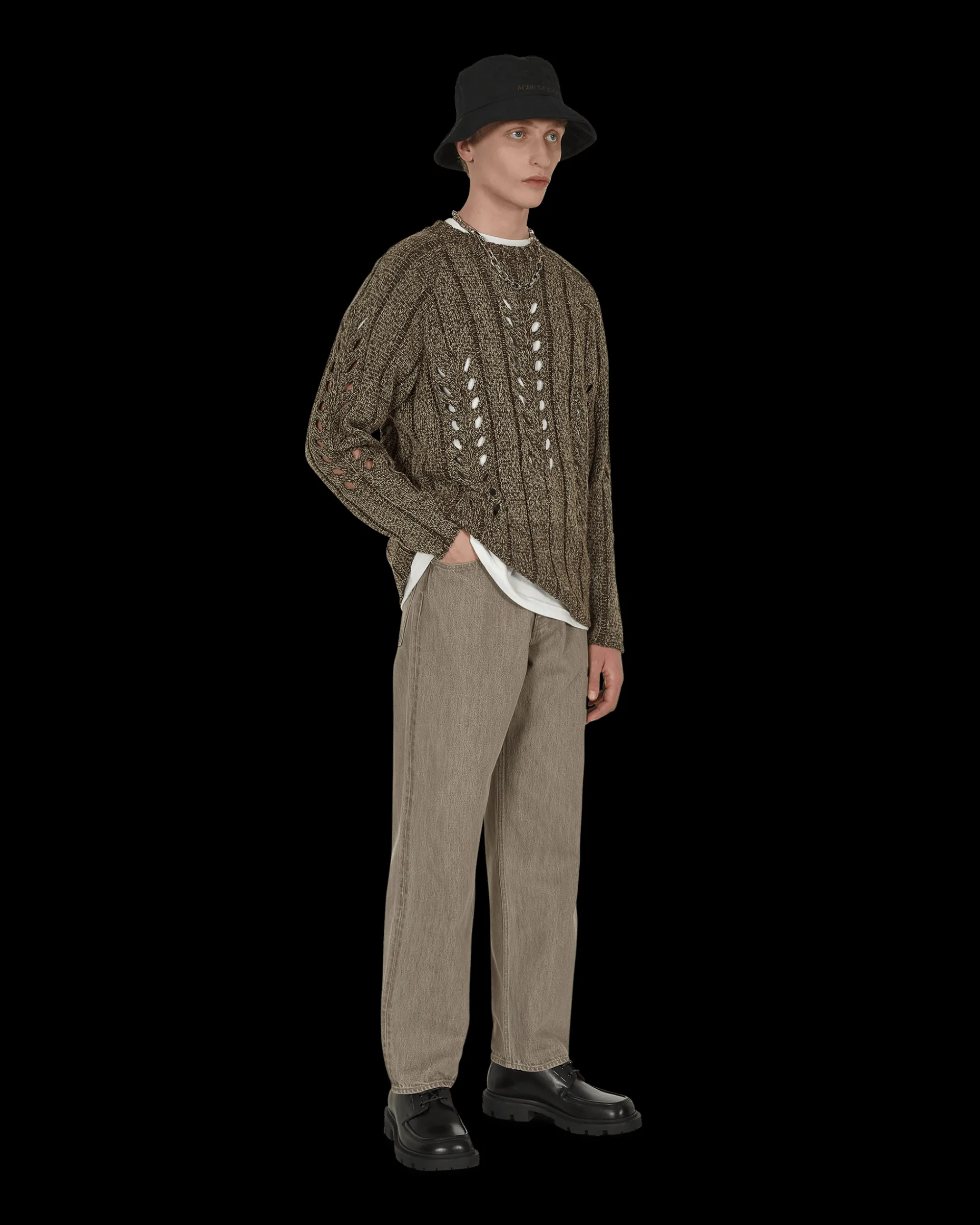 AURALEE Knitwear^Mix Boucle Mesh Knit Sweater Brown