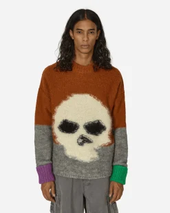 ERL Knitwear^Mohair Skull Intarsia Sweater Brown