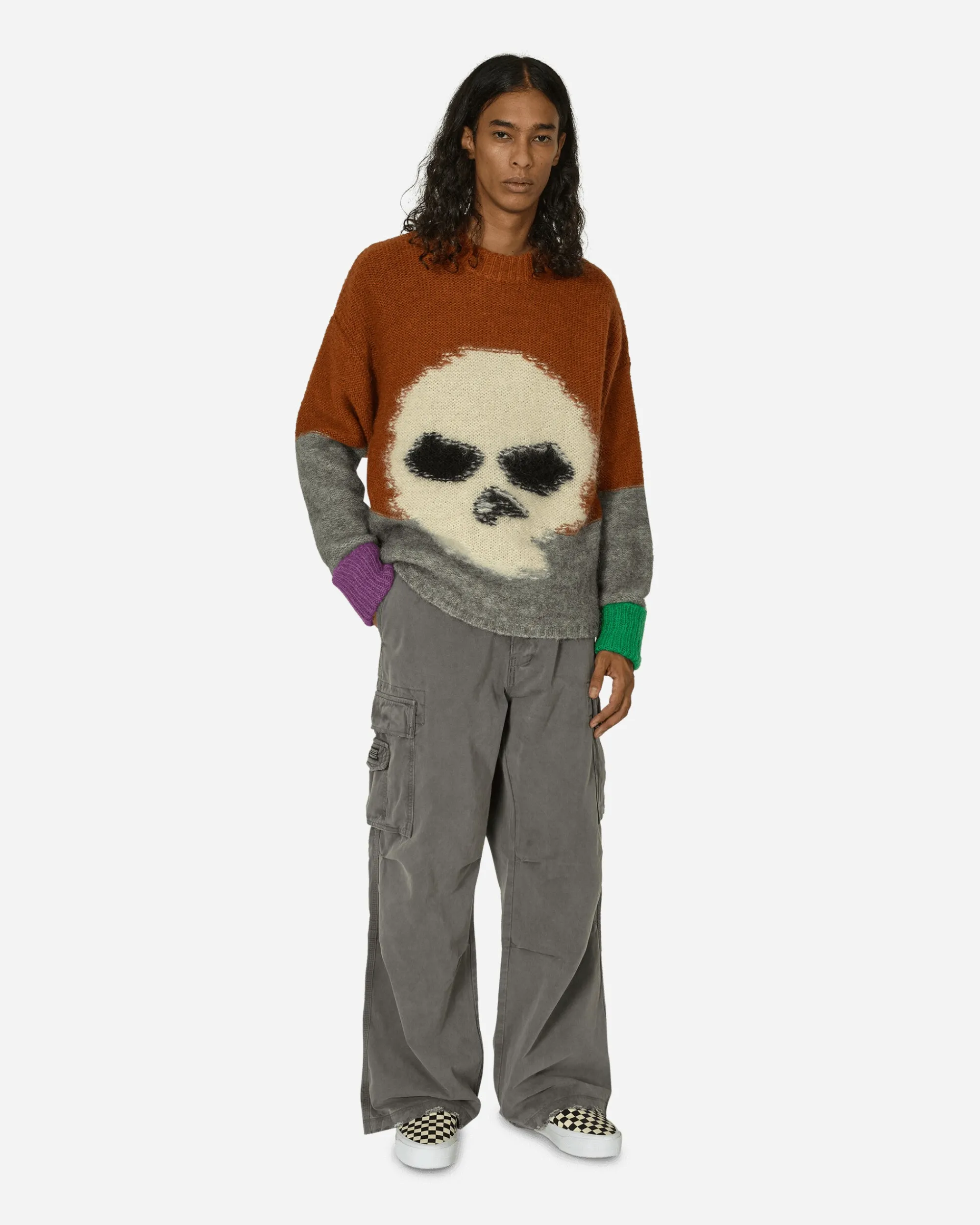 ERL Knitwear^Mohair Skull Intarsia Sweater Brown