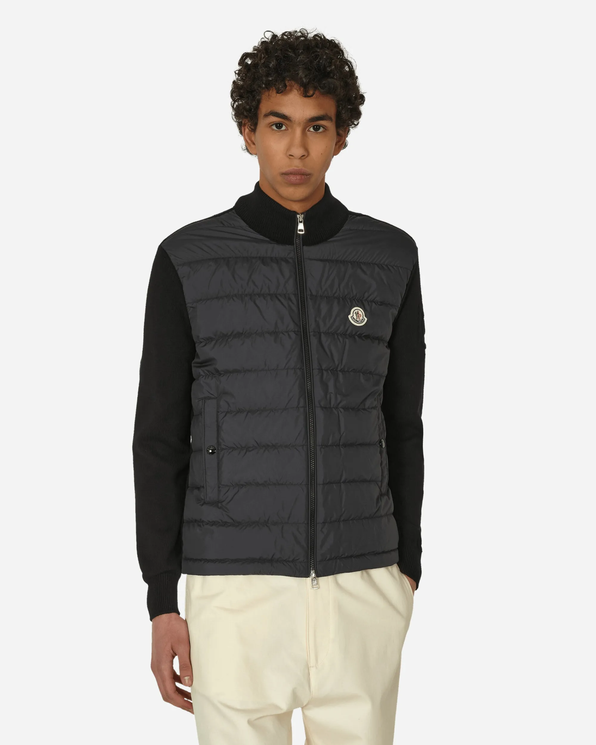 Moncler Knitwear^Padded Cotton Zip-Up Cardigan Black