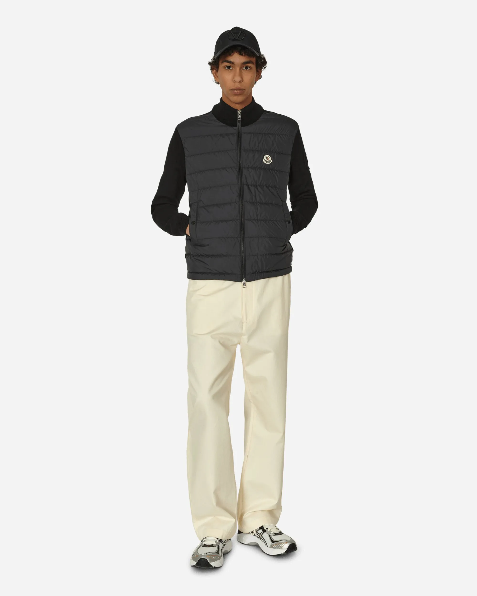 Moncler Knitwear^Padded Cotton Zip-Up Cardigan Black