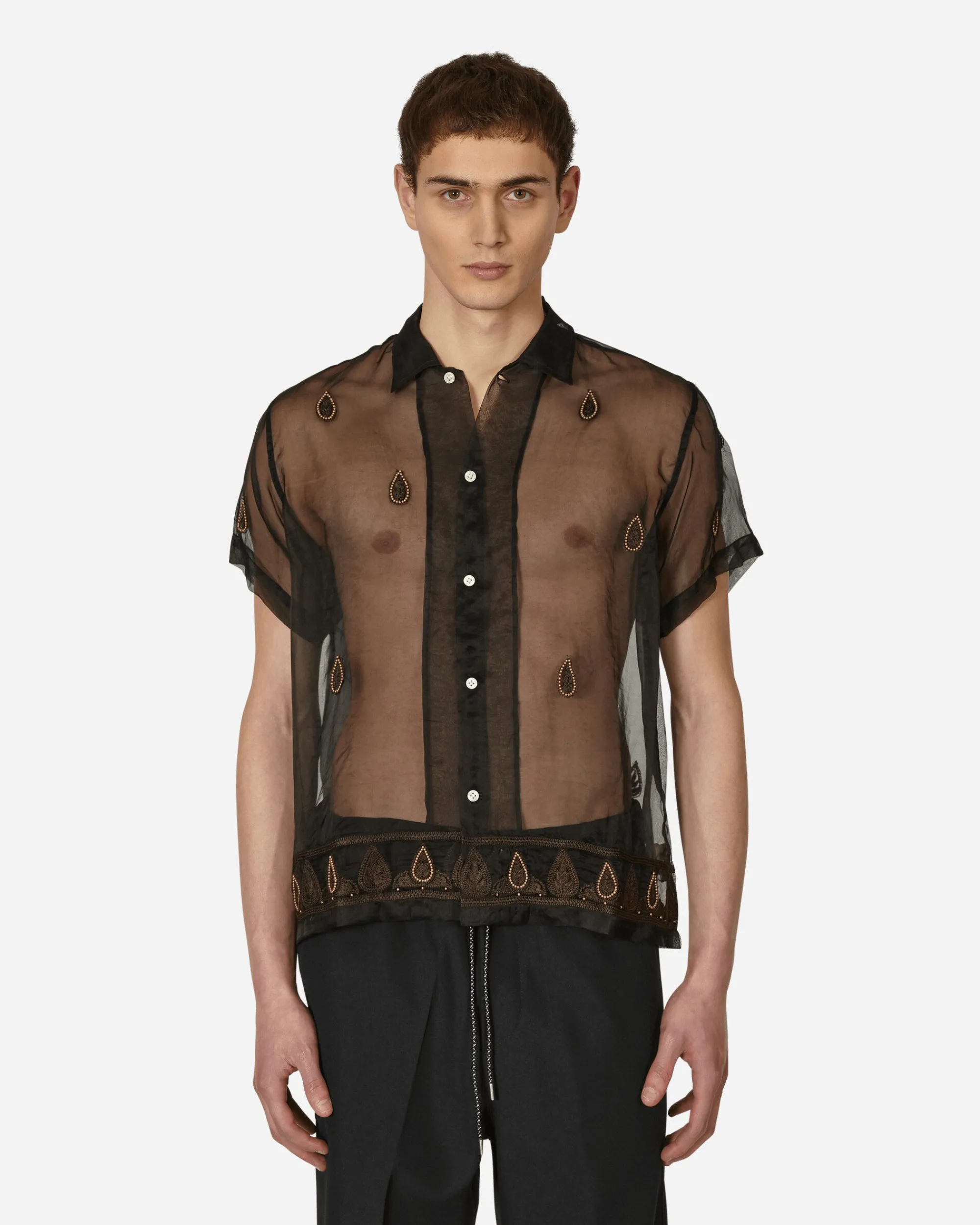 Bode Shirts^Pearl Paisley Shirt Black