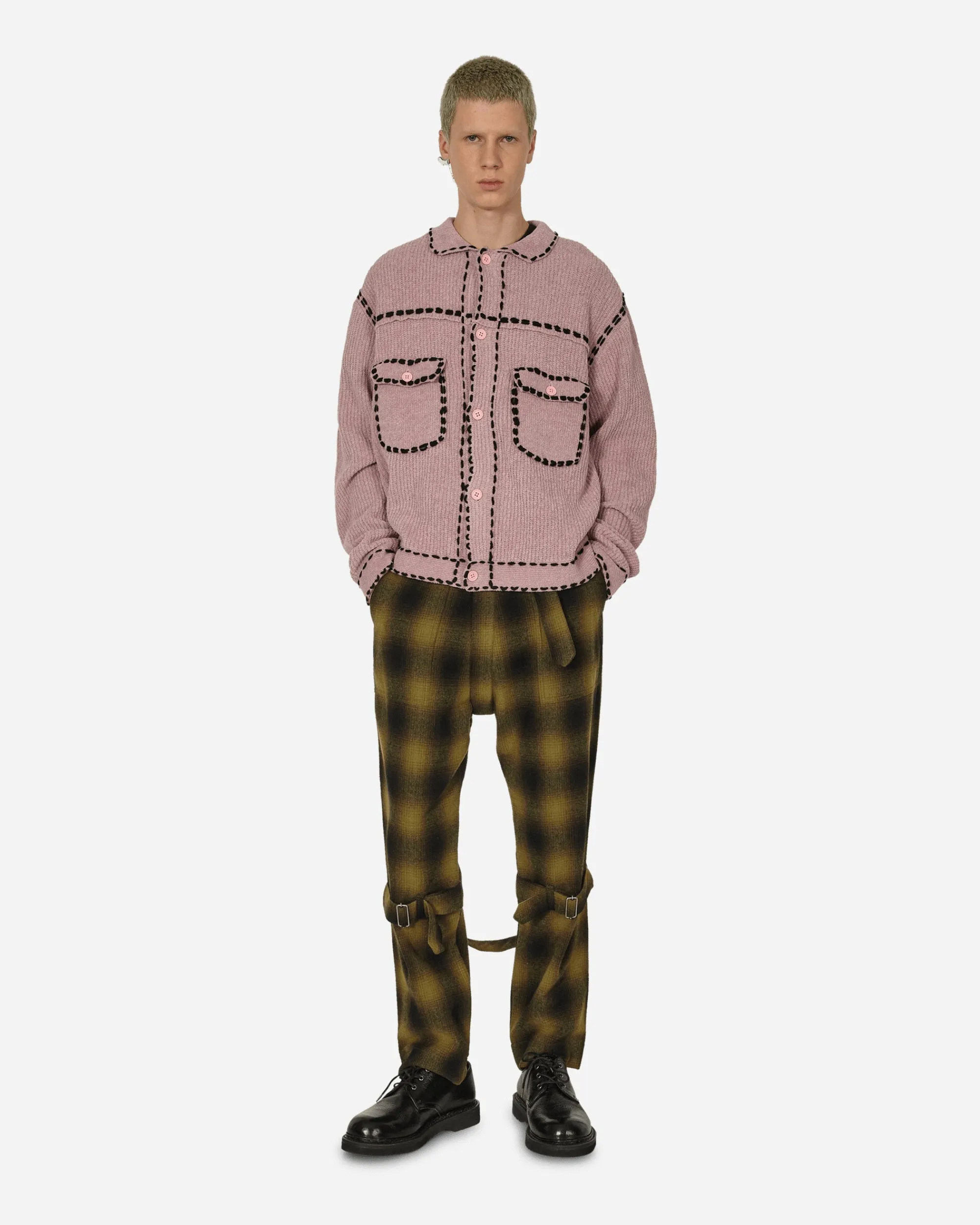 Phingerin Pants^Plaid Wool Ombre Bontage Pants Yellow