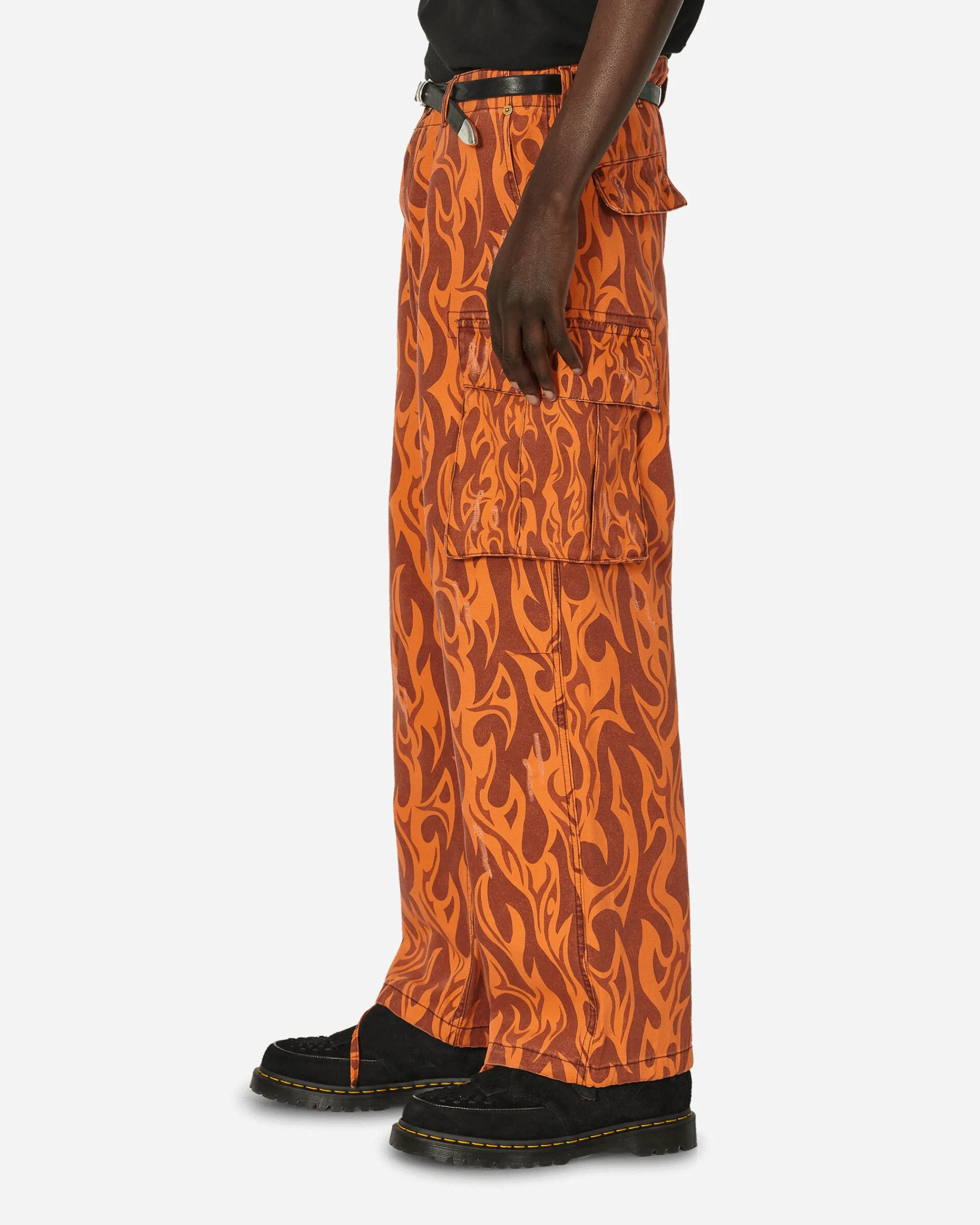 ERL Pants^Printed Flame Cargo Pants Orange