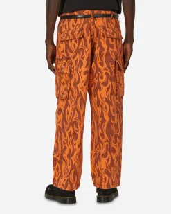ERL Pants^Printed Flame Cargo Pants Orange