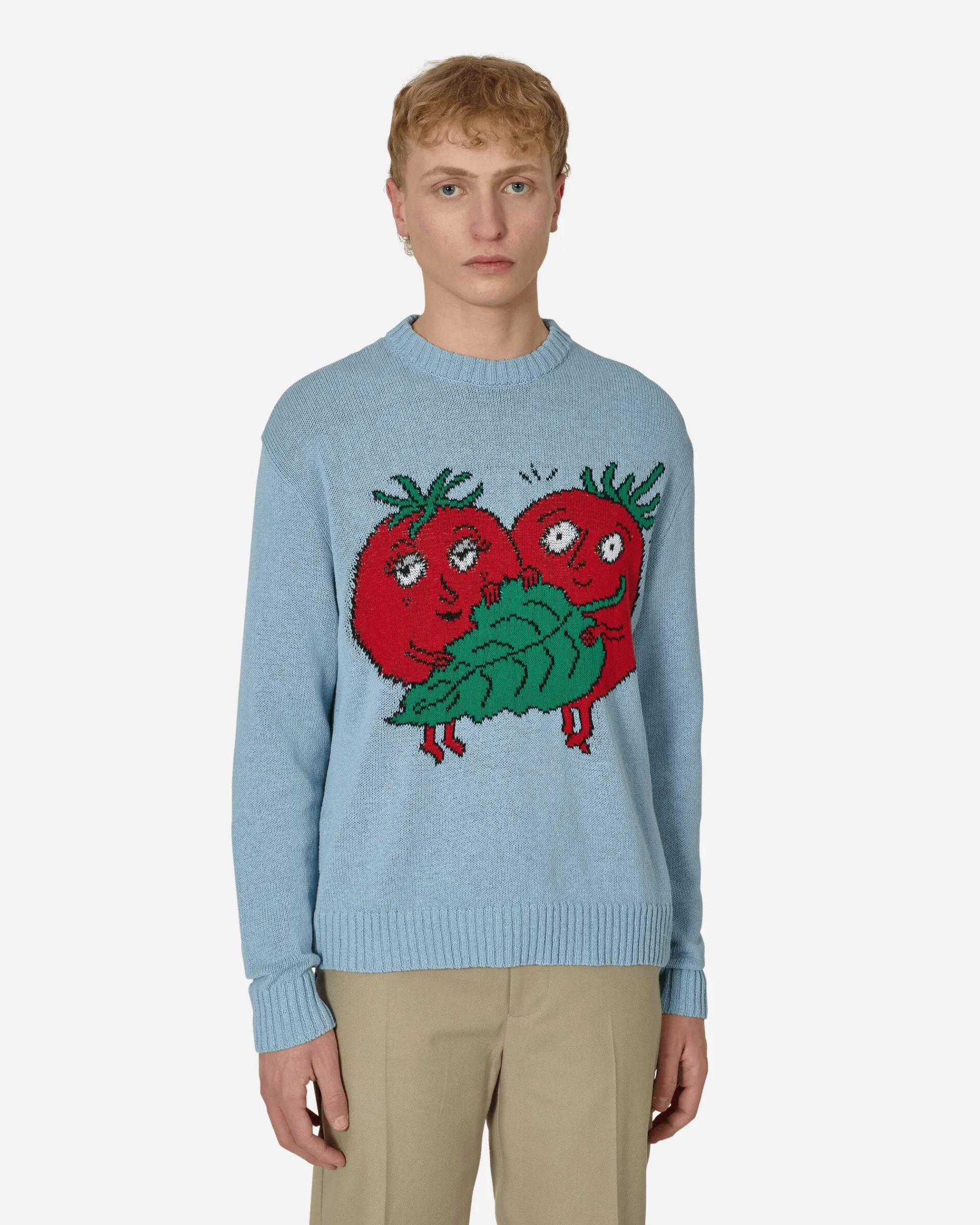 Sky High Farm Knitwear^Recycled Cotton Intarsia Knit Sweater Blue