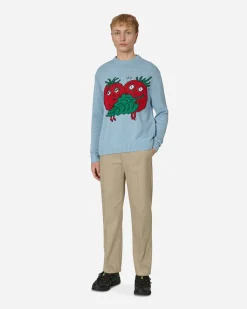 Sky High Farm Knitwear^Recycled Cotton Intarsia Knit Sweater Blue