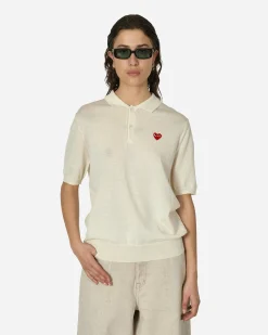 Comme Des Garçons Play Knitwears^Red Heart Polo Sweater Off White