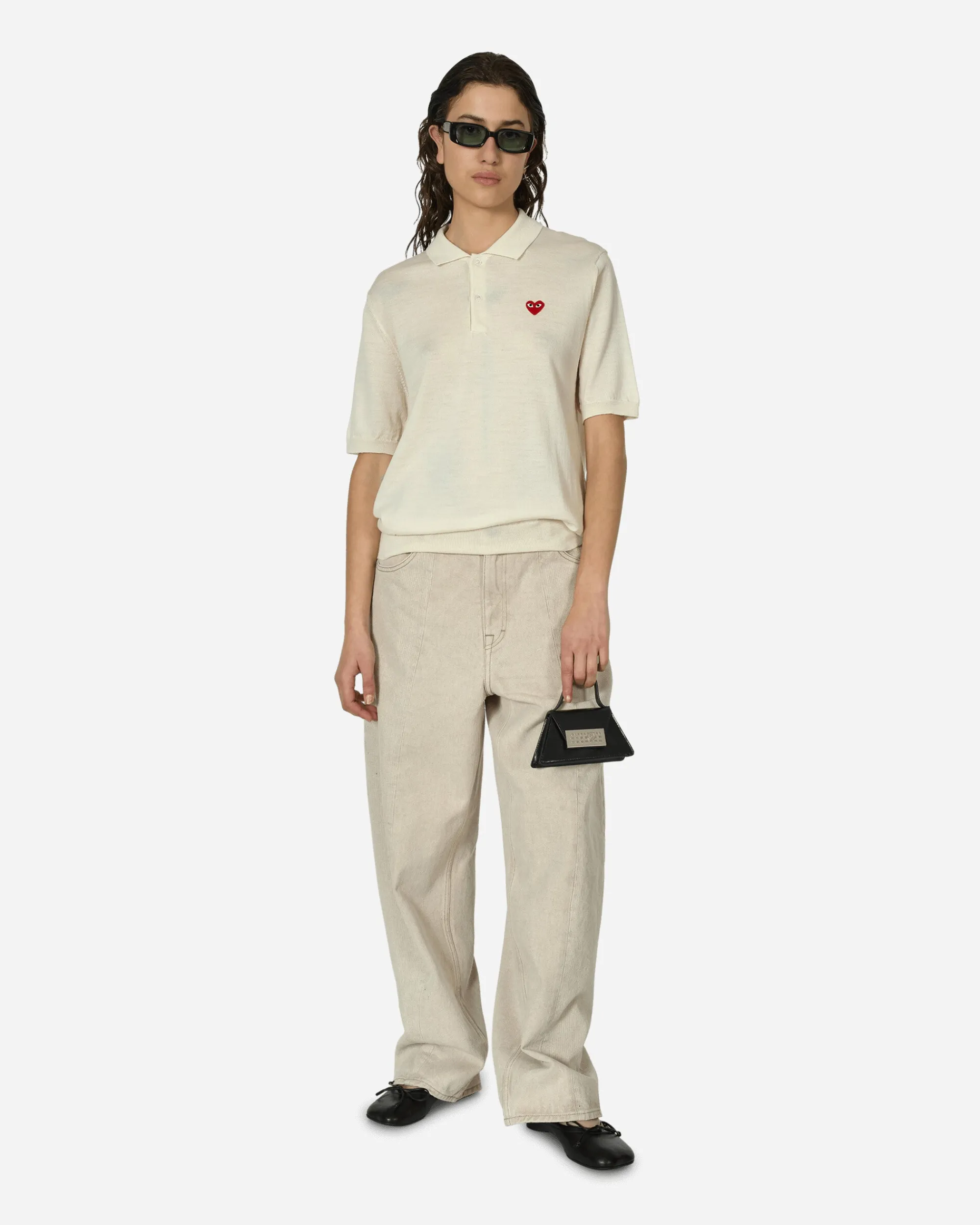 Comme Des Garçons Play Knitwears^Red Heart Polo Sweater Off White