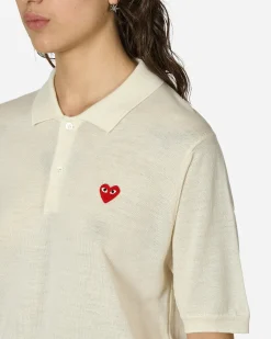 Comme Des Garçons Play Knitwears^Red Heart Polo Sweater Off White