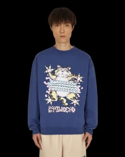Brain Dead Sweatshirts^Relaxed Cat Crewneck Sweatshirt Blue