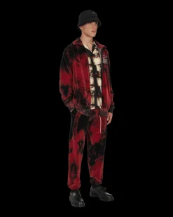 Aries Pants^Rhinestone Velour Sweatpants Red