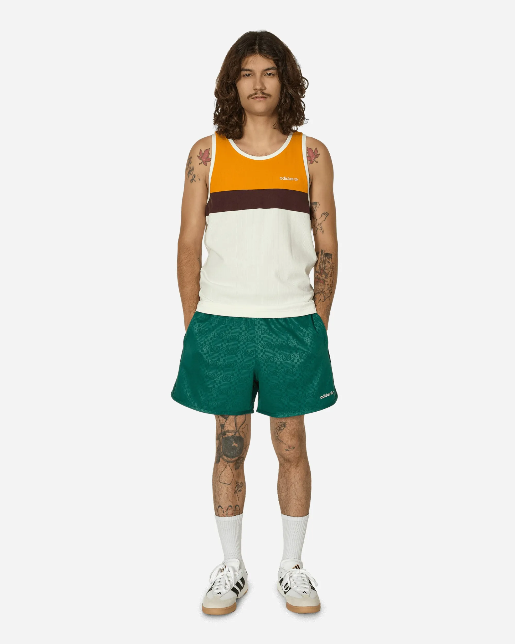 adidas T-Shirts^80s Rib Tank Top Off White / Orange / Brown