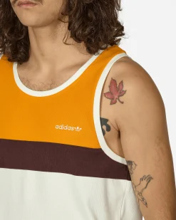 adidas T-Shirts^80s Rib Tank Top Off White / Orange / Brown