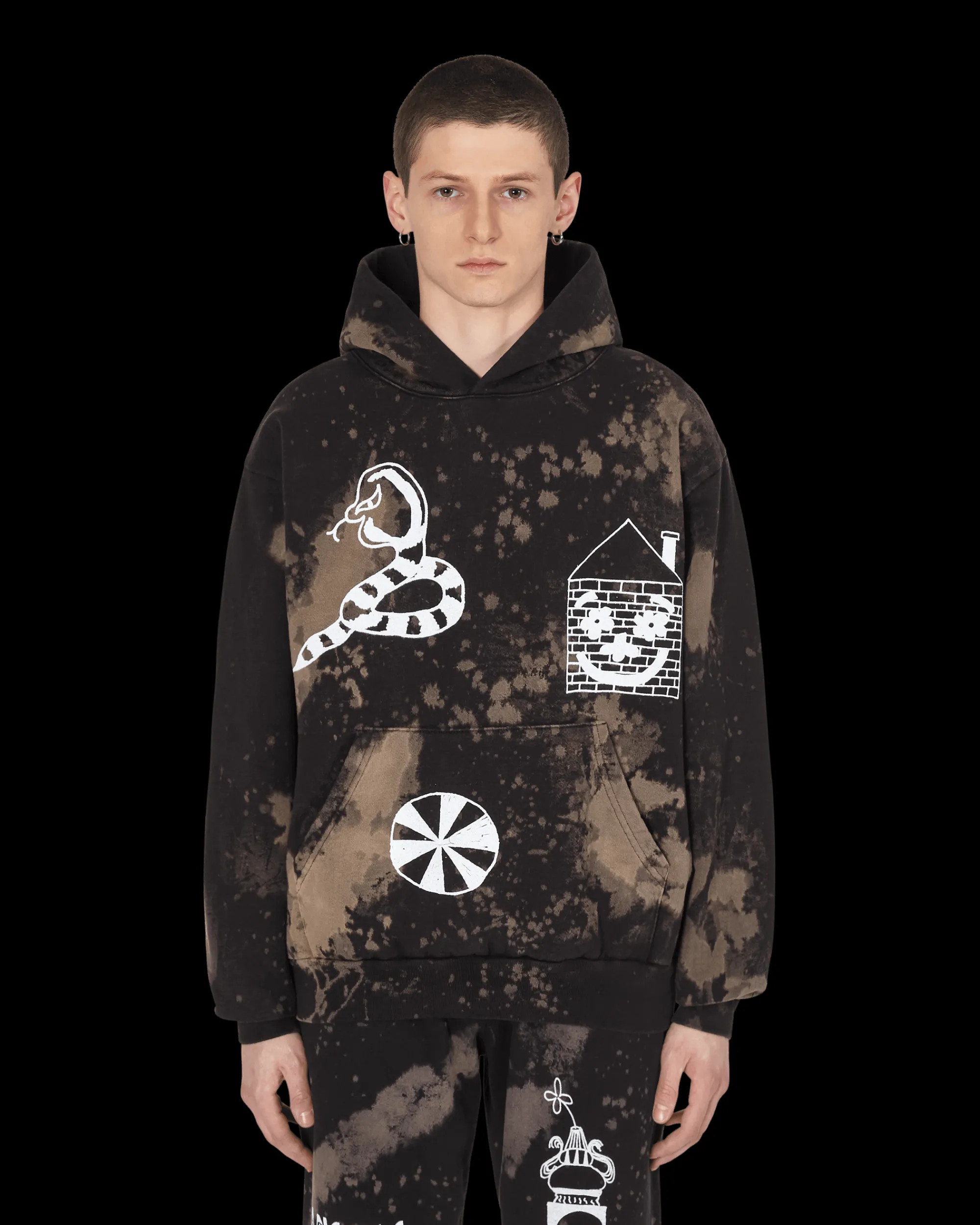 Brain Dead Sweatshirts^Slam Jam Acid Splatter Hooded Sweatshirt Black