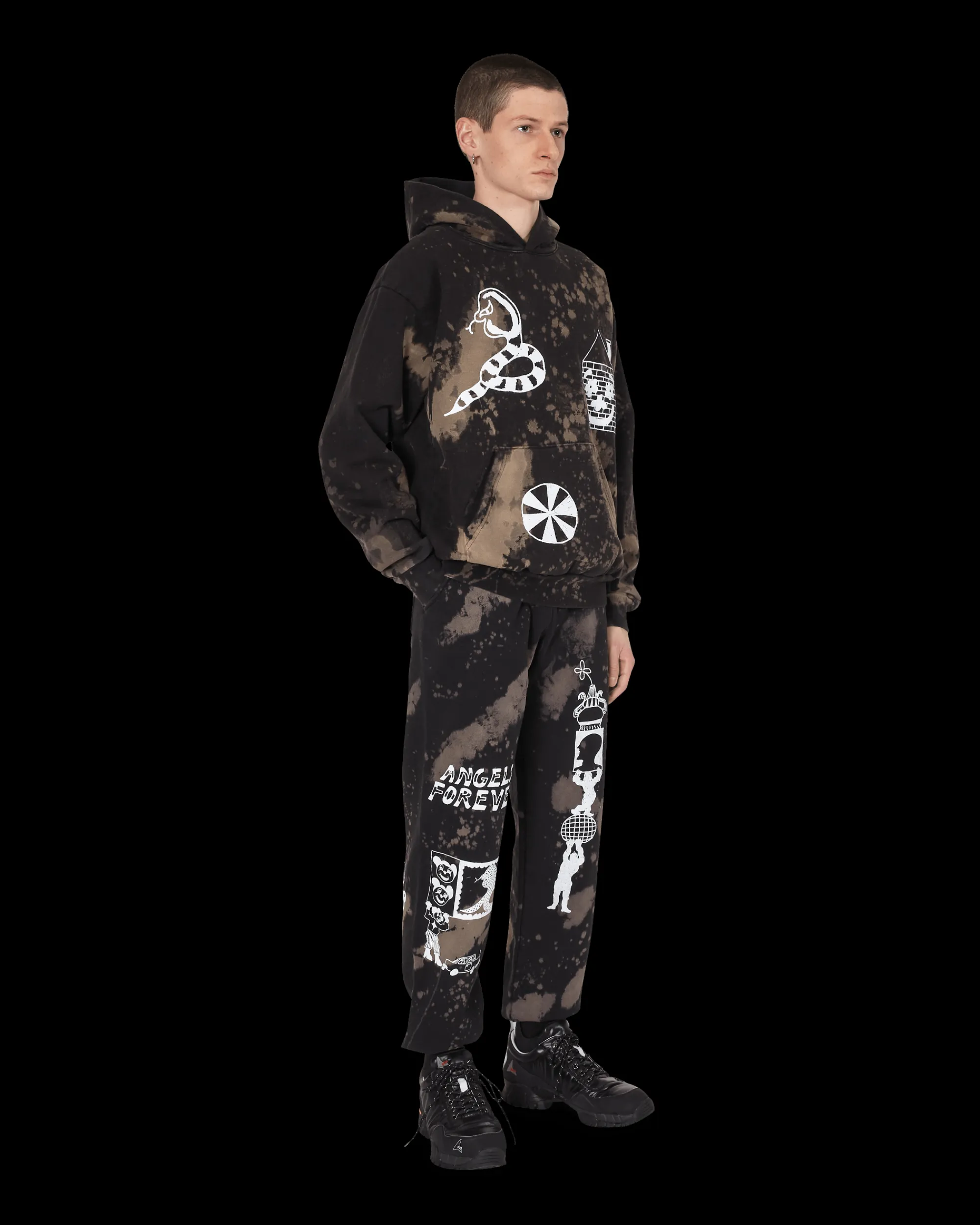 Brain Dead Sweatshirts^Slam Jam Acid Splatter Hooded Sweatshirt Black