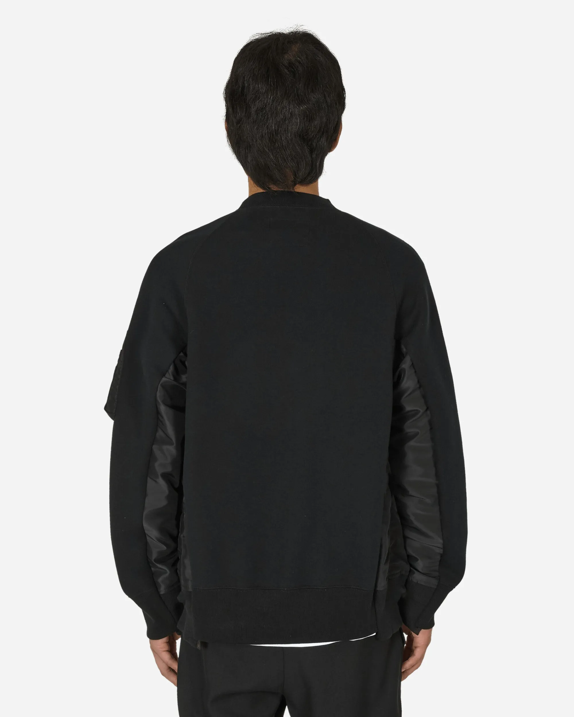 sacai Sweatshirts^Sponge Sweat x Nylon Twill Crewneck Sweatshirt Black / Black