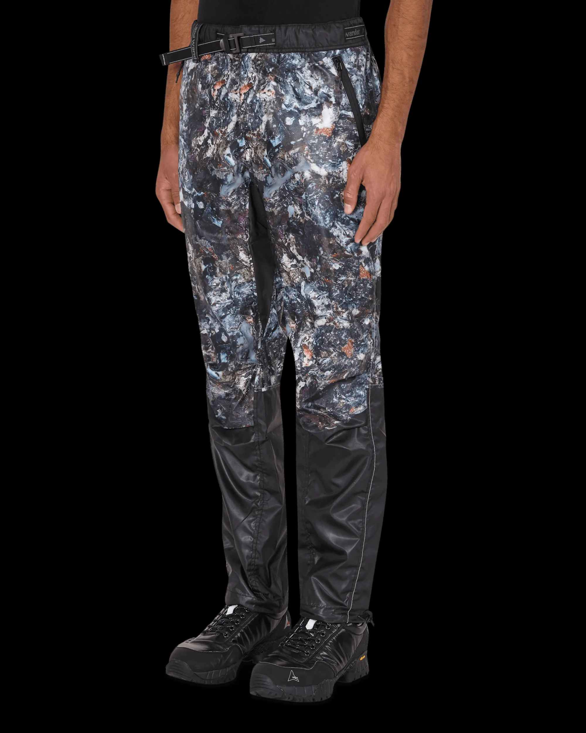 and wander Pants^Stone Printed Ripstop Pants Black