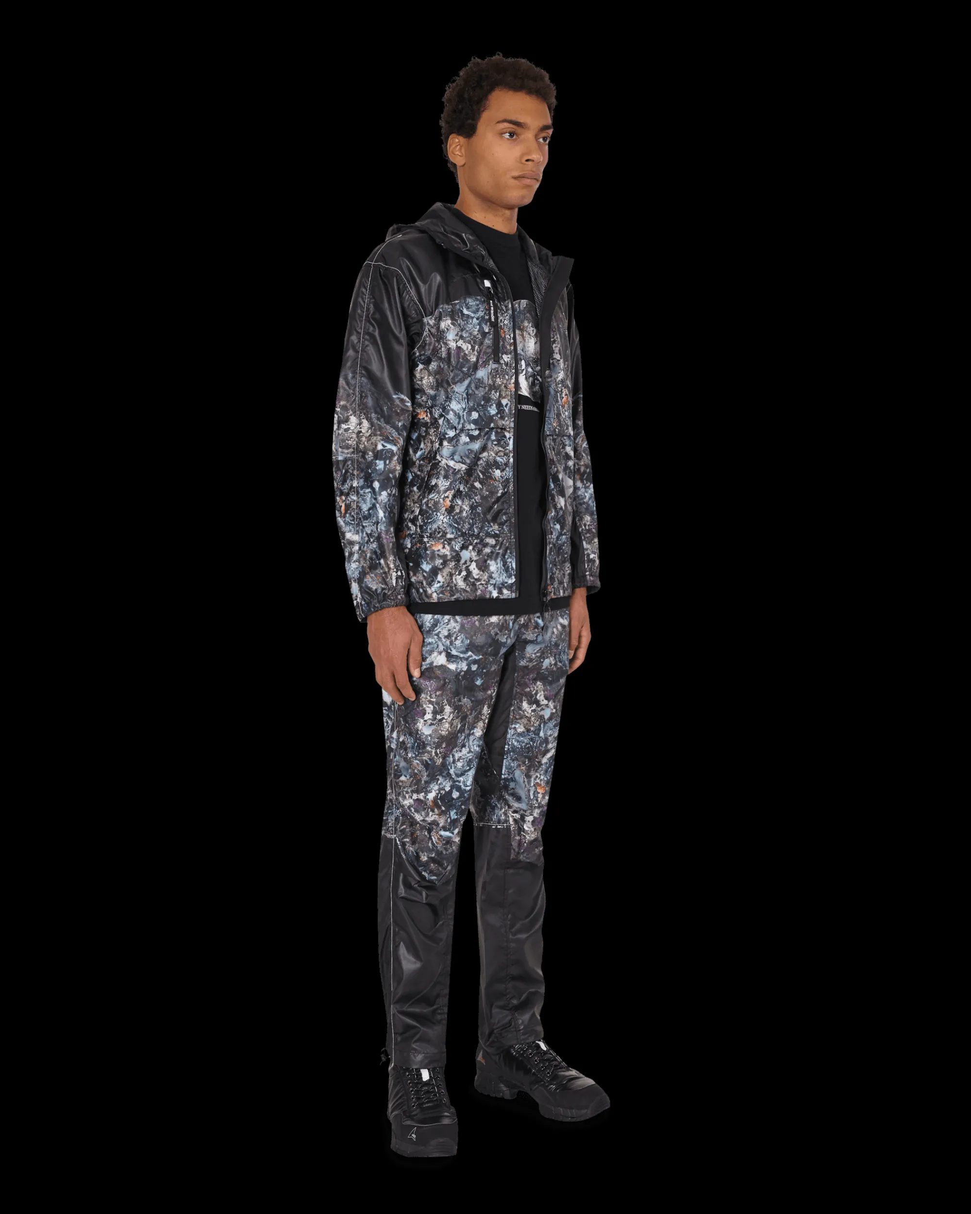 and wander Pants^Stone Printed Ripstop Pants Black