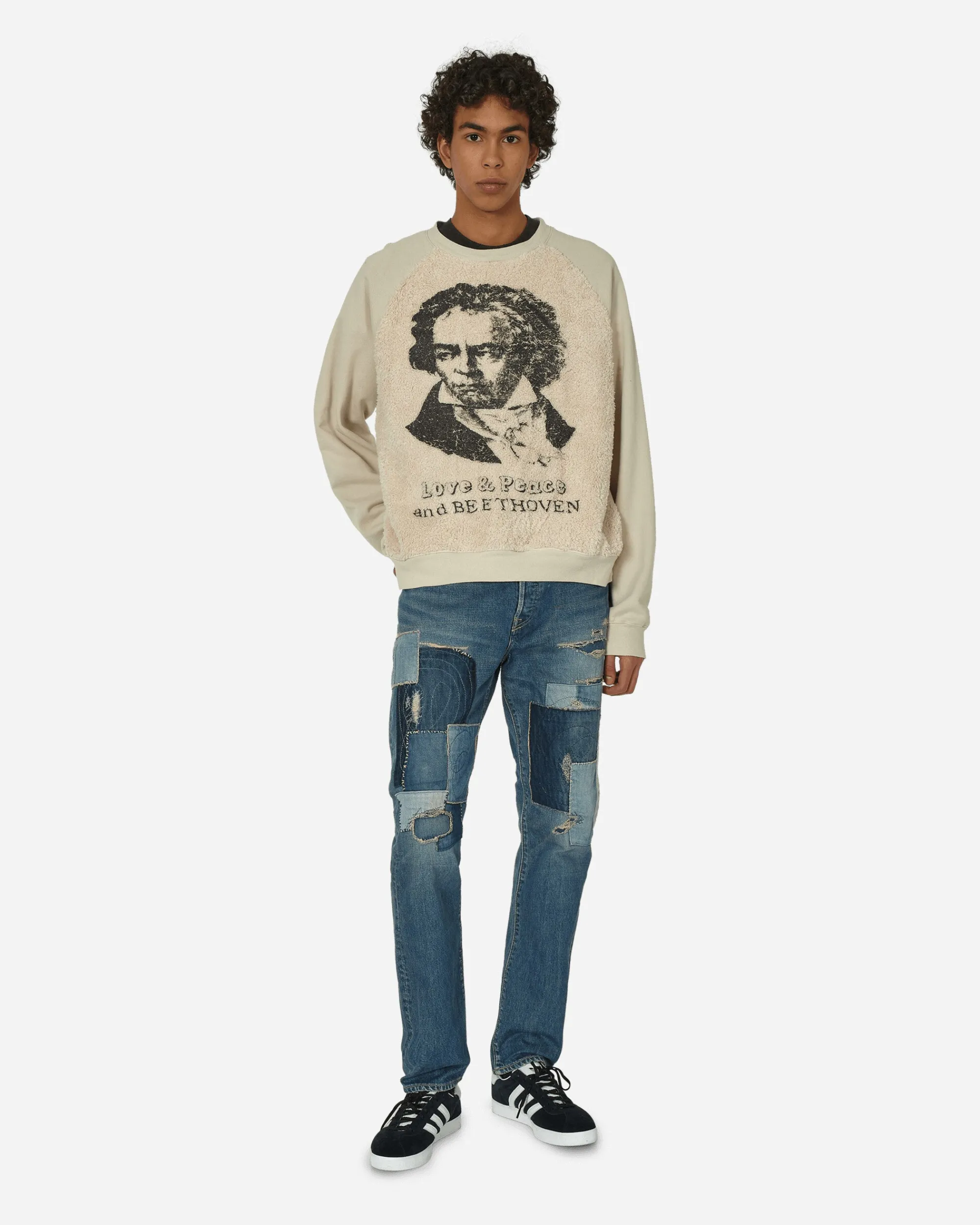 KAPITAL Sweatshirts^30/-SWT Knit x Fur Grizzly Sweatshirt (Profile Rainbowy & Beethoven) Ecru