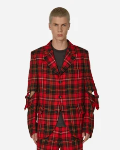 Comme Des Garçons Black Coats And Jackets^Tartan Elbow Buckle Detail Jacket Red